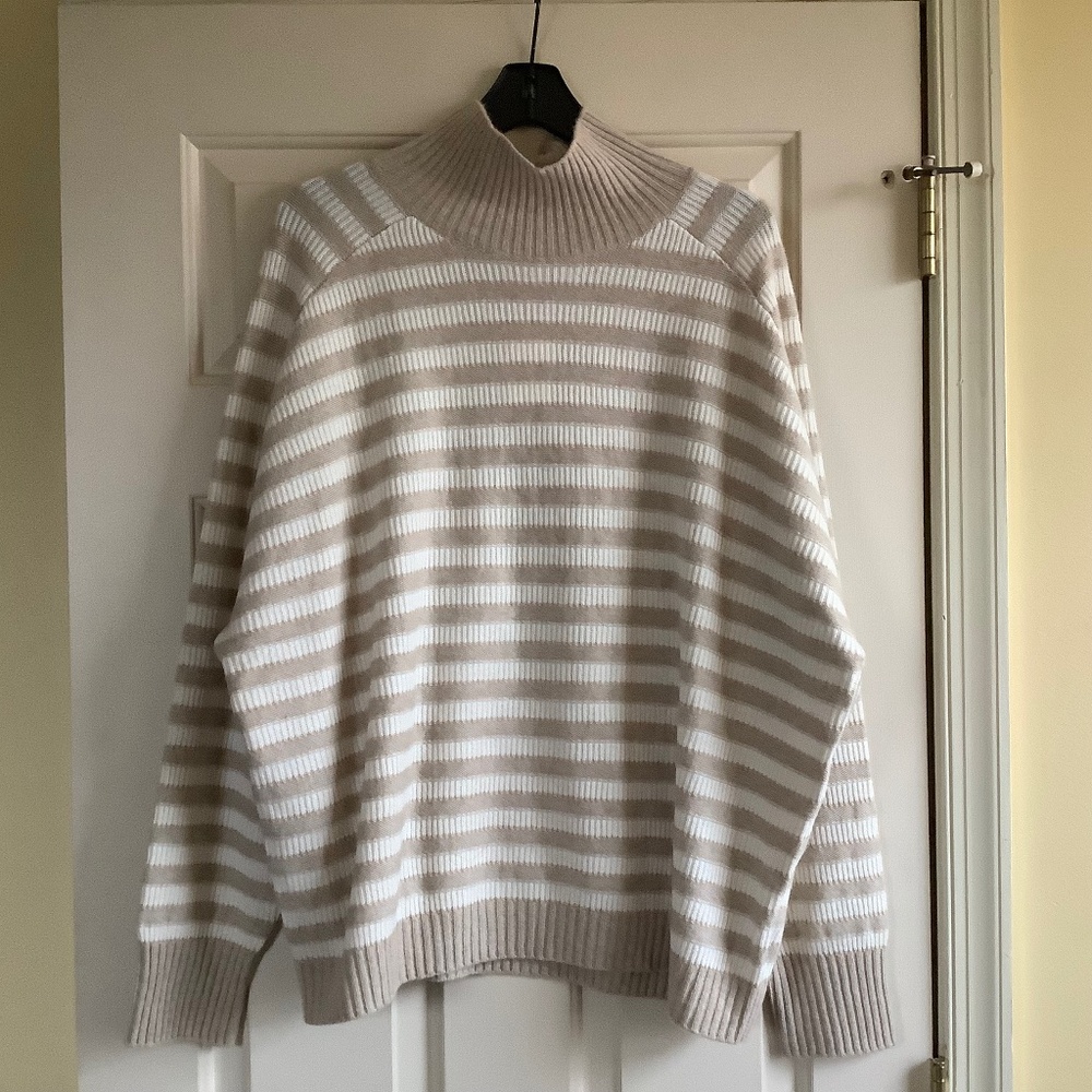 Vineyard Vines  Stripe Rib Tall Mock Neck Cashmere Sweater Oatmeal Heather SZ XL